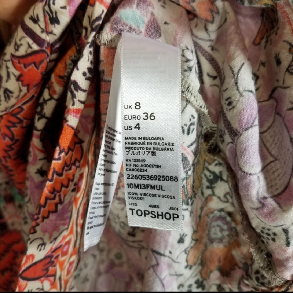 Topshop Orange Pink Floral Tunic Top Pockets 4 - Picture 8 of 8